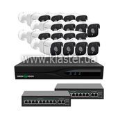 Комплект видеонаблюдения GreenVision на 16 камер GV-IP-K-W88/16 5MP
