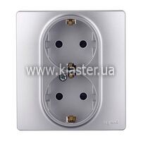 Розетка подвійна Legrand Etika 2х2к+З алюміній (672423)
