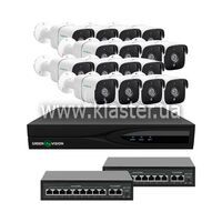 Комплект видеонаблюдения GreenVision на 16 камер GV-IP-K-W88/16 5MP
